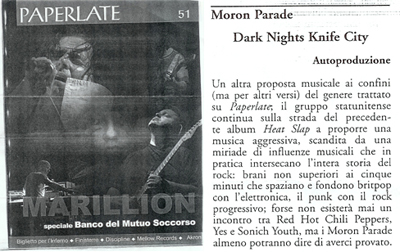 Moron Parade; Dark Nights : Knife City review, Paperlate; Milano Italy